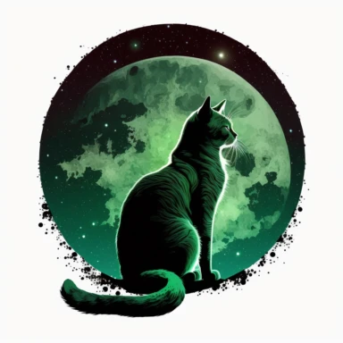 space sky moon night cat green painted clipart white backround