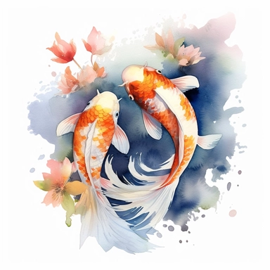 two koi fish on a white background, in the style of bella kotak watercolor clipart--v 5.1
