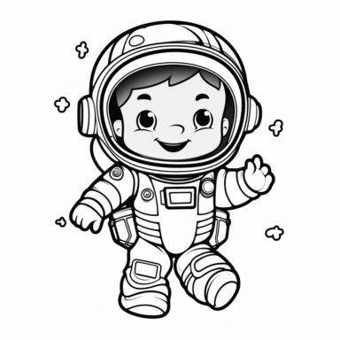 astronaut, black and white coloring object for toddler, clipart, no background