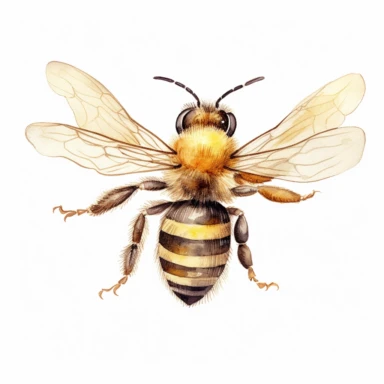 a watercolor clipart, vector of a bee in the style of vintage imagery, decorative paintings, subtle shading, nature core, cottagecore, muted colors, craftcore, on a white background, uhd image