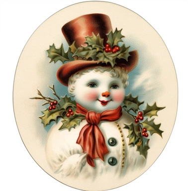 clipart with vintage christmas card style snowman on a white background