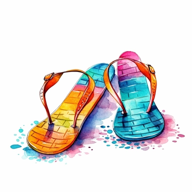 watercolor colorful clipart of a pair of flip flops, hd, on white background