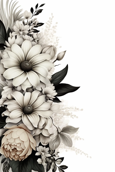 flower corner freebie floral border clipart, in the style of black and white realism, brown and gray, uhd image, tattoo, monochromatic paintings, contemporary fairy tale, eye-catching detail