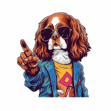 fashion Cavalier King Charles Spaon shows The middle finger clipart, white background, flat colors