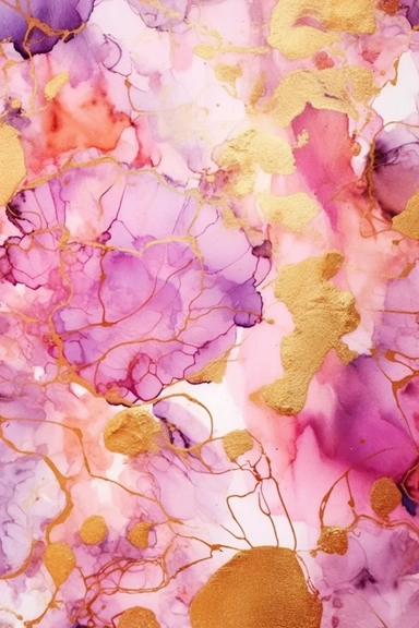 beautiful gorgeous alcohol ink of gold serene nature scene with a central focus on a pink tiger , minimalist style, crystals, glam, glossy, glitter texture, liquid ink clipart, modern and stylish design, bright colors, 300 dpi, clear decoration, clear white background, highly detailed digital art, 8k