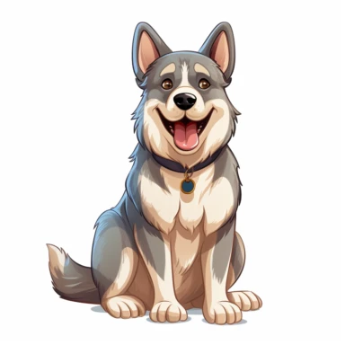 Cartoon Adult Dogs, Cartoon Adult Dogs Clipart, Cartoon Adult Dogs SVG, Dogs PNG Sublime, Dogs sublime, Adult Norwegian Elkhound smiling, sitting, direct front view, isolated on white background, hd