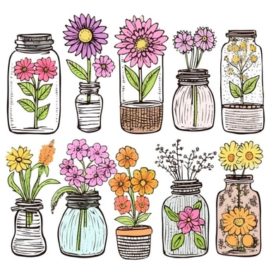Flower Doodle Clip Art / Hand Drawn Flowers / Flowers in Jars / Digital Download / Summer Clip Art / Whimsical Flowers Flower Doodle, Clip Art, Hand Drawn Flowers, Flowers in Jars, Digital Download, Summer Clip Art, Whimsical Flowers, Flowers, Mason Jars, Hand Drawn, Summer Graphics, Spring Graphics, Floral Clipart