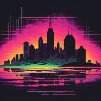 new york skyline dark synth vaporwave clipart
