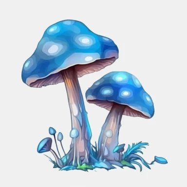 Blue magic mushrooms, clipart, white background, alpha png, painterly style
