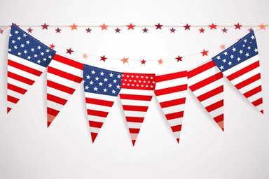 Vector USA garland of flags. Independence day bunting clipart. Triangles. Flag with stars and striped flag.
