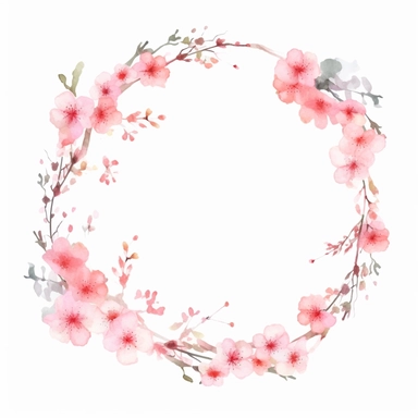 watercolor sakura frame isolated frame clip art vector illustration,cherry blossom watercolor frame with flowers and a circle silhouette, soft watercolor, minimalist, Style of Soft edges and atmospheric effects, in the style of subtle color variations, pastoral charm, romantic, embroidery, organic realism, isolated white background, soft focus technique, tattoo-inspired, delicate composition, accurate and detailed, realistic hyper-detail, 8k