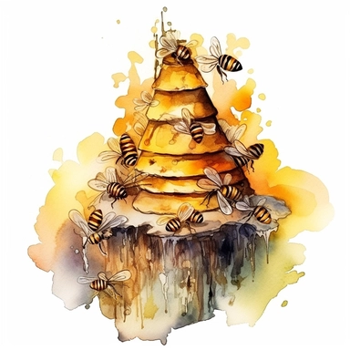 bee hive done in a light watercolor, stylized fantasy style. watercolor clipart