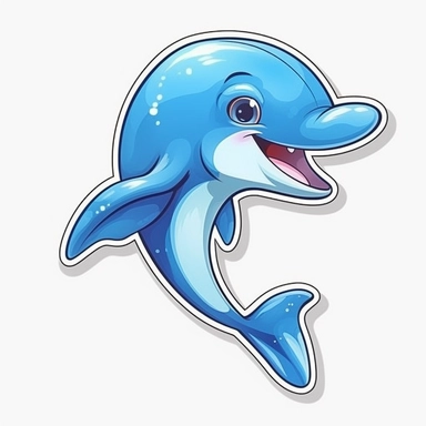 Cute Cartoon Dolphin Sticker, water, illustration, funny, clipart, simple, high quality