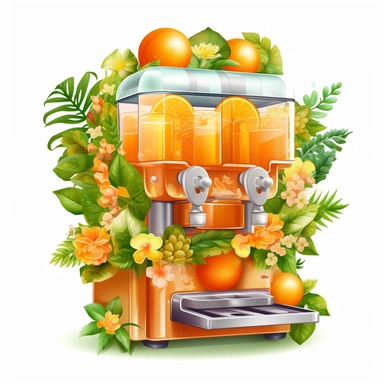 orange fruit juice machine, flower digital clipart on white background 1000