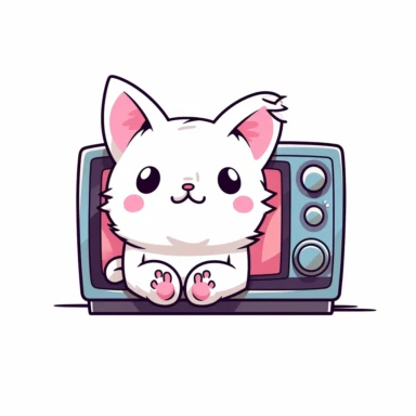 Clipart of a cute cat watching tv kawaii style full multicolor white background