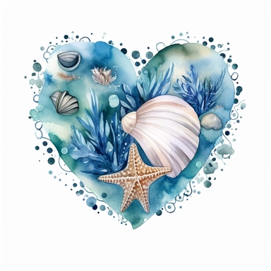 Ocean Heart Watercolor Sublimation Clipart, Clipart, white background, no watermark, no text, no word,