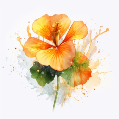 Nasturtium flower, water color style, clipart, white background