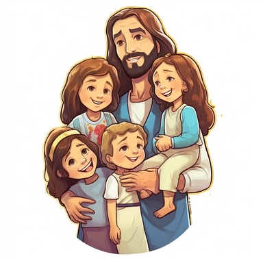 cool jesus with children sticker clipart design