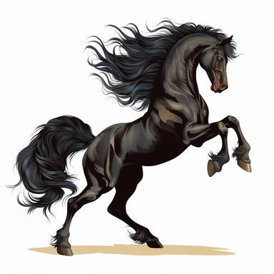 a cartoon beautiful black horse, dancing, full body image, clipart, white background