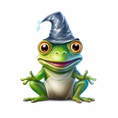vector cute Frog character wearing wizard custom and wizard element with happy face ,front facing on isolated background,colorful color,with happy face and expression,Animal Sublimation Clipart,no splash watercolor,white background, ultra detailed clipart, cut out image, colorful watercolor realistic, cartoon style, ultra HD, sharp and clean art