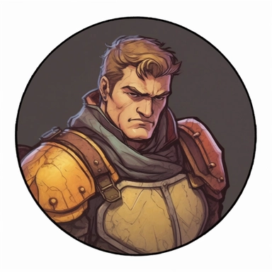 A Dungeons & Dragons character portrait circular tondo depicting a desert onsen knight, Craig Mullins Ashley Wood Bernard Buffet Josh Kirby, Mad Max Lord of the Rings Discworld, handpainted punk zine indie retrowave, clipart illustration, circular solid background circular border