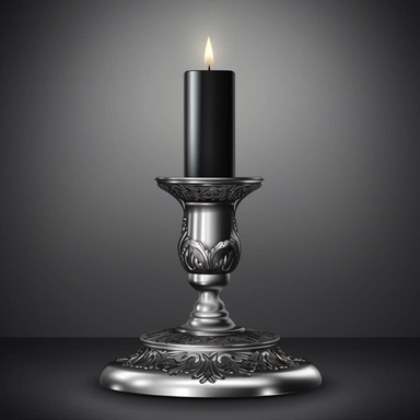 Vector realistic clip art black and silver thick candle on silver candlestick