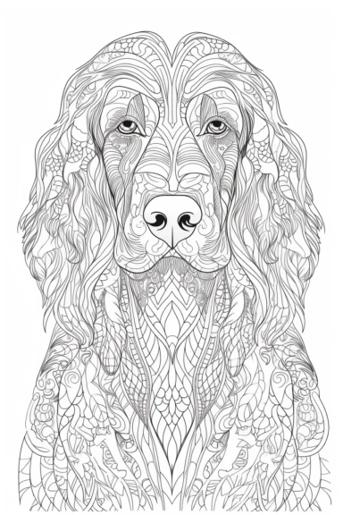 coloring page for adults, mandala pattern, white background, clean line art, fine line art, no clipping, irish setter