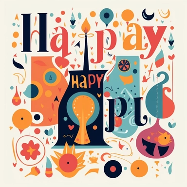 pictures happy birthday happy birthday word free clipart, in the style of mid-century illustration, cheerful colors, ornamental details and embellishments, graphic illustration, energetic mark making, bright palette, storybook illustration