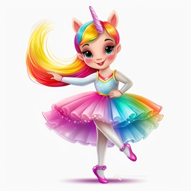cartoon unicorn ballerina wearing a tutu and ballet shoes rainbow no background clipart