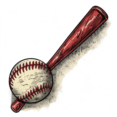baseball bat clipart design with red stitches ball