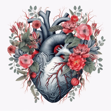 Gothic Floral Heart Clipart, on white background, anatomical Valentine illustrations digital illustrations, a human heart, gothic heart