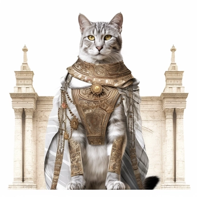 collage quirky cool collage Ancient Roman cat Felis catus clipart, Wearing a formal dress, detailed, clean line, hd, on white background, spaced out