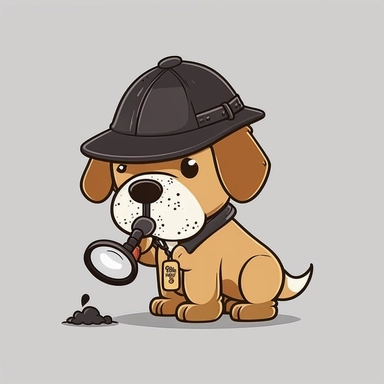 dog detective, Solving mysteries, one chewed slipper at a time!. funny, clipart, flat 2d vector, minimalist, black and white, kids cartoon, svg cut file, line art drawing