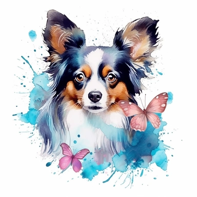 Watercolor Papillon Clipart - cute dog and puppY PNG format instant download for commercial use