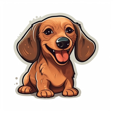 cute Dachshund, happy and smiling, bold line, clipart, sticker, white background, no shadow, 8k detail