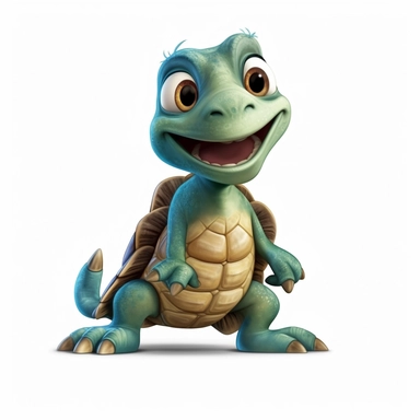 a cute adorable turtle with a big smile, full body image, side view, pixar style, clipart, white background