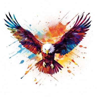 Soaring Eagle, geometric-inspired illustration, clipart, abstract style, vibrant colors, white background
