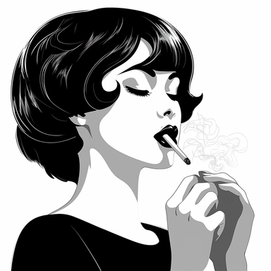 logo , a girl smoking a cigarette, person free vector image, clipart, black & white, in the style of akira toriyama, paul rader, satirical illustrations, paul sérusier, animated gifs, delicacy of touch, writer academia