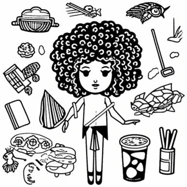 a set of black line clipart inspired by ramen and stickers and Lego and Funko Pop toys