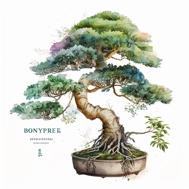 watercolor bonsai tree clipart, white background