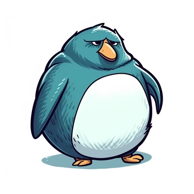 a fat penguin, clipart with crisp lines and white background