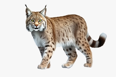 Bobcat animal, realistic, clipart, 16k, isolated on white background, spaced out ,