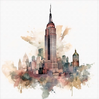 Detailed Travel clipart empire state building in the style of Watercolor clip art, clipart, on a white background