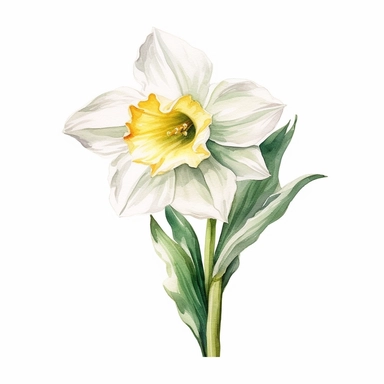watercolor, birth floral,single leaf, daffodil special, clipart, white background