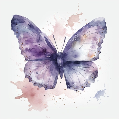Watercolour fluttering butterfly in flight clipart, botanical sketch, no splash, purple violet, single sheet, 4k