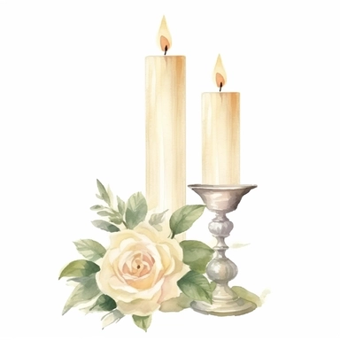 Watercolor ivory rose with vintage candle holder wedding Clip Art , illustration, sublimation, white background for removing background