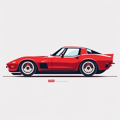 minimalist clipart of a red corvette , flat design, digital art, white background