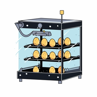 a model of an incubator used to hatch eggs, flat vector illustration with black stroke, clipart style, white background