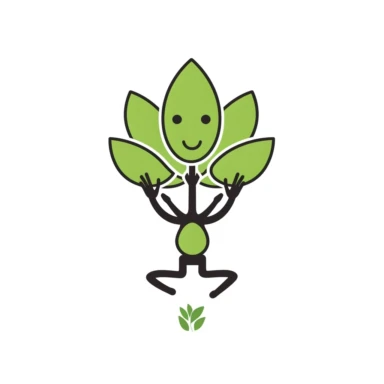 a minimalist clipart suitable for printing on yoga bibs for kids. The clipart should be simple and playful, with clean lines and a maximum of 2 colors. It should depict a tree doing a yoga pose or a fun plant cartoon character practicing yoga.