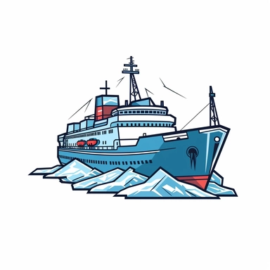 Icebreaker breaking ice, very simple outline drawing, logotype, icon, clipart